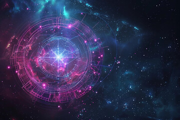 Astrological composition with zodiac circle in signs and symbols