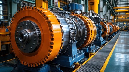 Obraz premium Large hydraulic machinery is compressing and forming materials in a heavy industry plant