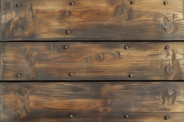 Naklejka premium Close-up shot of a wooden wall with metal rivets, suitable for industrial or construction-themed projects
