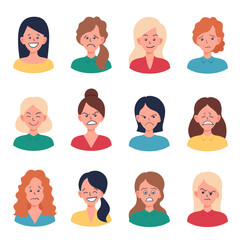 Portraits of woman. Girl Avatar.  Female emotions.