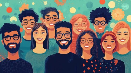 A group of people are smiling for a picture. Scene is happy and friendly 