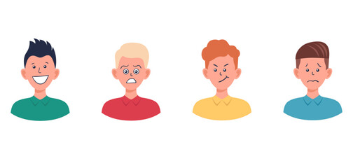 Portraits of man. Boy Avatar.  Male emotions.