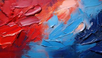 Vibrant Red and Blue Oil Paint Texture with Bold Brush Strokes. High Contrast USA Inspired Abstract...