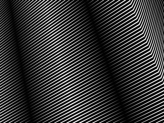 Abstract art geometric background with shiny abstract 3d black and white stripes pattern. Black and white optical illusion with waves and transitions.