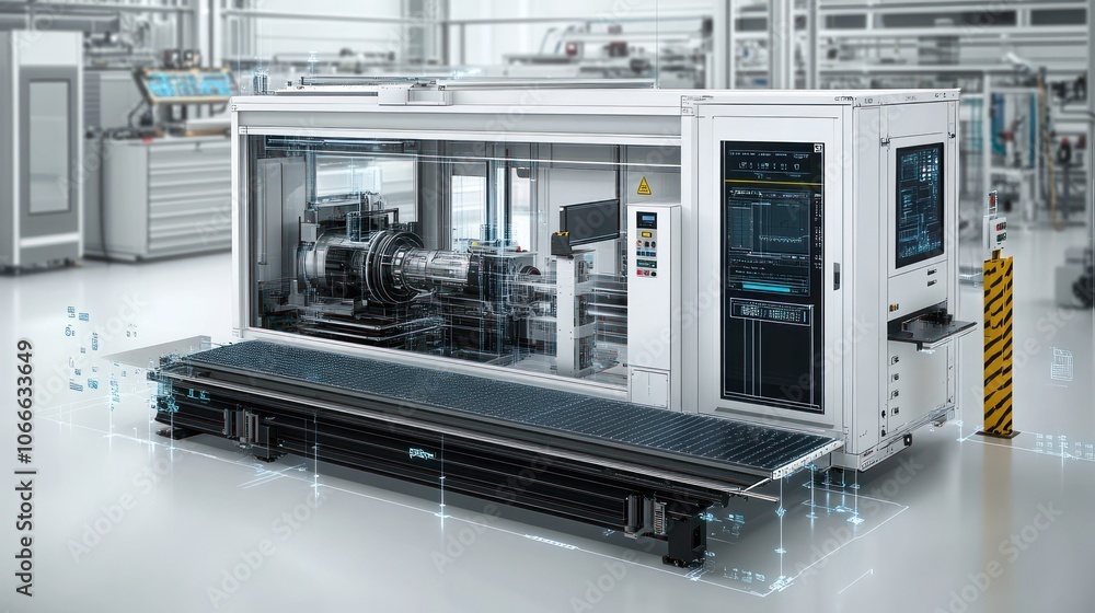 Aufkleber digital twin system in manufacturing showing data linkage and virtual adjustment