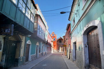View of the old town of Potosi with colonial streets, Bolivia