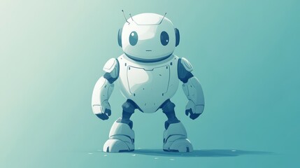 Fototapeta premium A white robot stands on a light blue background.