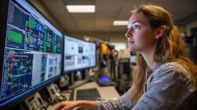 Engineers analyze cybersecurity data in production control center