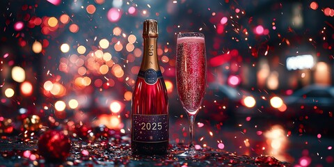 celebrating with champagne the new year of 2025 on an elegant background .