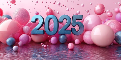 Elegant new year "2025" marketing banner in a minimalistic, bubbly design- ai generated