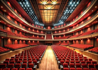 Obraz premium Red-seated Silhouette Concert Hall, a 3D rendering.