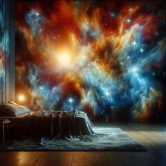 Celestial Canvas A room with celestial luminogram inspired canva