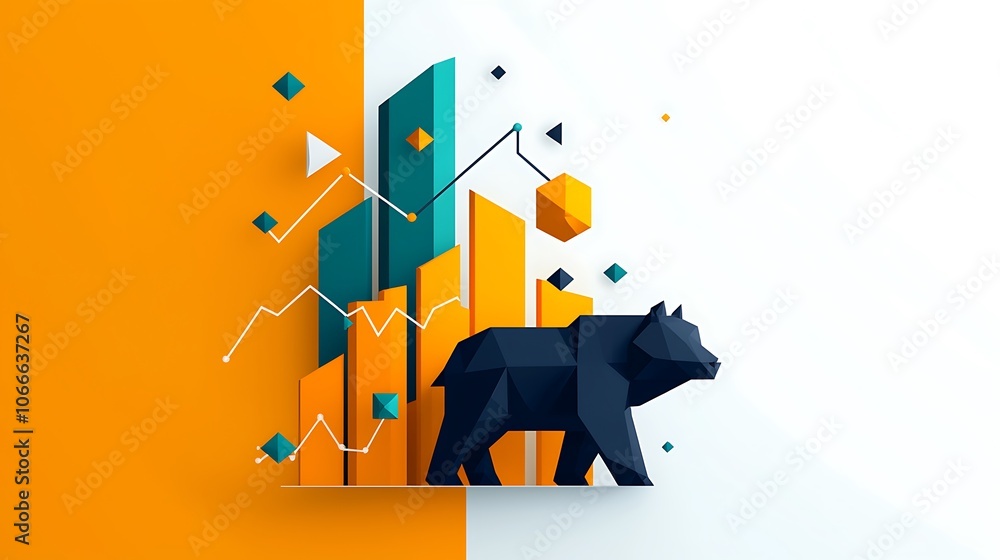 Poster a bear is walking in front of a building with a graph on the wall