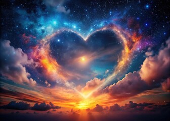 Fototapeta premium Romantic heart, night sky art, AI-generated abstract.