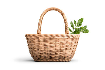 Obraz premium A wicker basket filled with fresh green vegetables isolated on white. Healthy organic produce