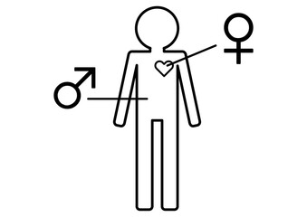 Fototapeta premium 黒の心が女性で体が男性のトランスジェンダーの人物アイコン