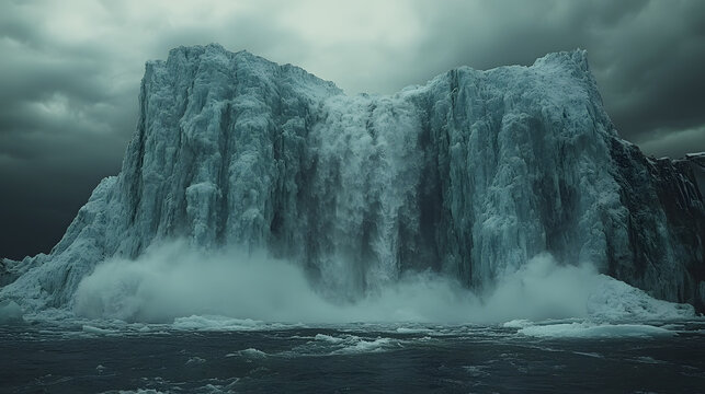 A thought-provoking photography of a melting glacier, capturing the stark reality of climate change and its impact on the environment, urging viewers to consider the importance of nature conservation