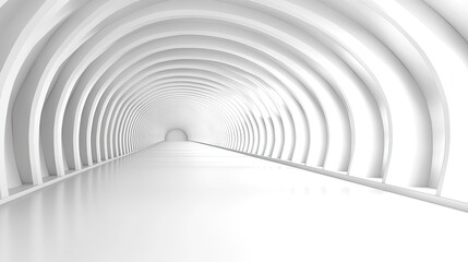 Fototapeta premium Modern white tunnel with curved walls and smooth floor, ideal for abstract design.