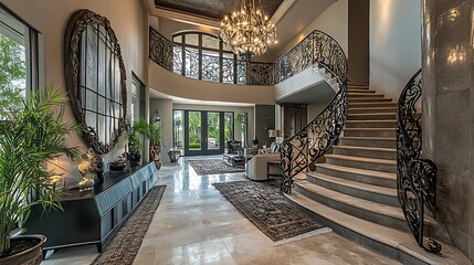 Ornate Iron Railing and Staircase in a Luxurious Home