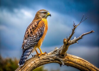 Obraz premium A hawk's silhouette against a skeletal tree, a minimalist nature tableau.