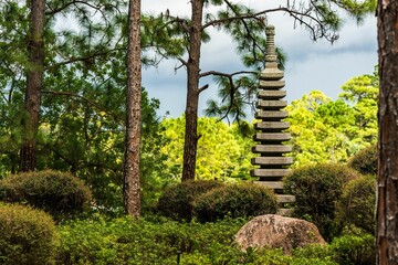Fototapeta premium Serene Japanese garden with stone pagoda