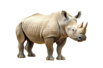 Fototapeta premium Powerful white rhinoceros with thick skin and prominent horn, isolated on transparent background, endangered species, wildlife conservation, large animal, African wildlife, safari icon