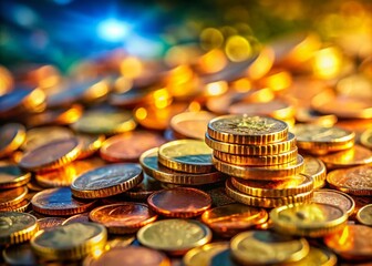 A miniature world crafted from Euro coins, captured with tilt-shift photography.