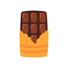 Chocolate bar in wrapper. Vector of unwrapped chocolate bar, hand drawn in cartoon style