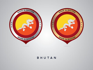 Made in Bhutan. labels, stickers, pointer, badge and symbol of Bhutan flag icon. Collection vector illustration