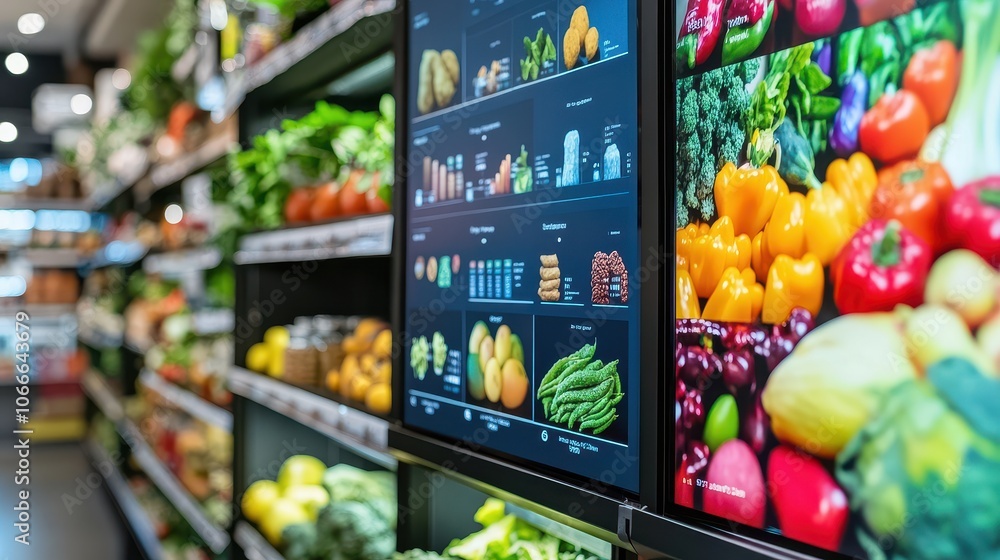 Aufkleber digital growth presentation on screen in grocery setting