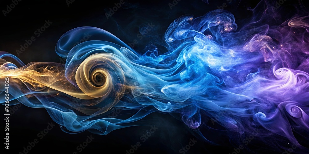 Wall mural Ethereal Swirls of Blue, Purple, and Golden Smoke on a Dark Background