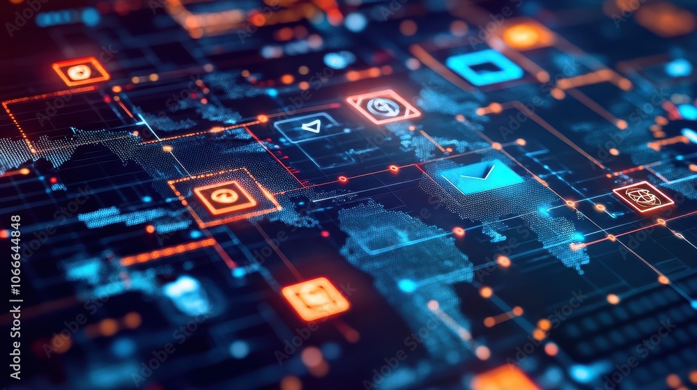 Poster futuristic visualization of global blockchain concepts