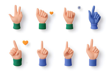 3d cartoon hands showing gestures collection isolated on white