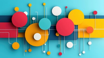 A colorful abstract design with many circles and lines