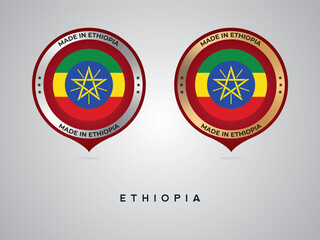 Made in Ethiopia. labels, stickers, pointer, badge and symbol of Ethiopia flag icon. Collection vector illustration