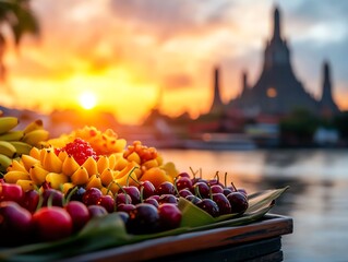 A tray of vibrant Luk Chup shaped like mini fruits   mangoes