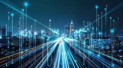 Night Cityscape with Digital Network