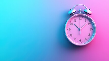 A pink and blue clock with the hands at the numbers 3 and 5