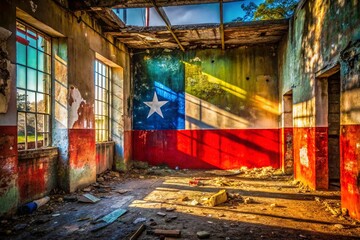 Chilean street art, urban exploration, abstract flag photography.