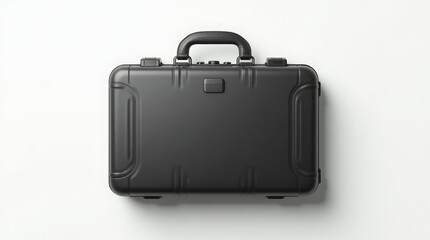 Black hard-shell briefcase on light background, top view