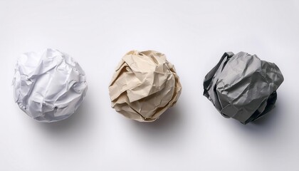 Fototapeta premium Crumpled White Paper Ball Isolated on Blank Surface. Symbolizing Rejected Ideas, Creative Blocks, Environmental Waste, and the Challenges of Innovation and Brainstorming