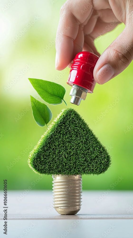 Poster a hand turning off a carbon-emitting switch in a symbolic action towards net zero carbon policy, wit