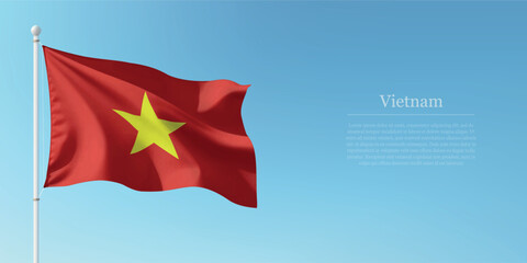 Waving Flag of Vietnam Against Clear Blue Sky Copyspace