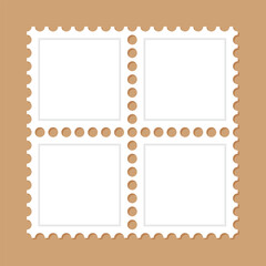 Blank square postage stamps with shadow underneath. Vector illustration