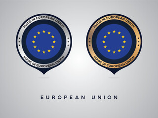 Made in European Union. labels, stickers, pointer, badge and symbol of European Union flag icon. Collection vector illustration