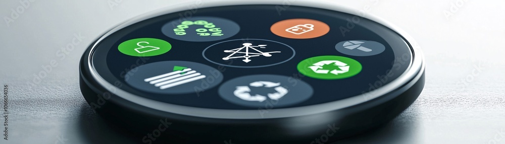 Aufkleber a close-up of an eco-conscious smartwatch screen showing net zero carbon metrics with sustainability