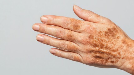 Person with noticeable age spots on the hands, showing brown, frecklelike patches   age spots, hand problem, skin pigmentation