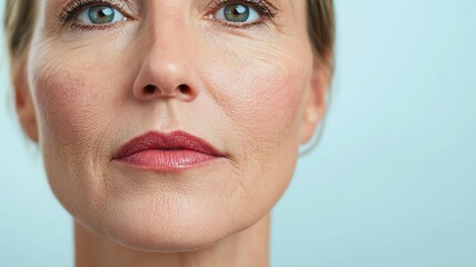 Person with noticeable fine lines around the mouth and eyes, showing early signs of aging skin   fine lines, facial wrinkles, aging skin