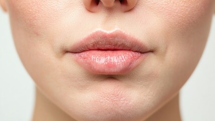 Obraz premium Person with noticeable redness and swelling around the lips, showing an allergic skin reaction lip swelling, allergic reaction, skin irritation