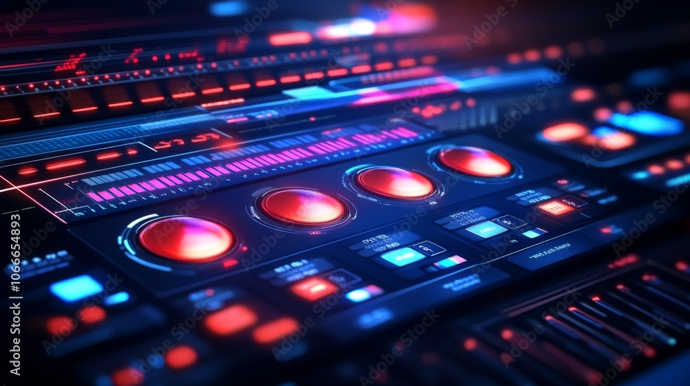 Aufkleber futuristic dashboard with colorful controls and lights